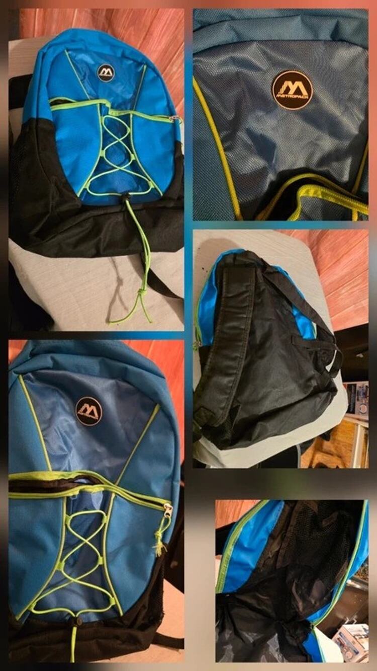Metropack Blue & Black Backpack Lime Green Details & Organizer - Good Condition